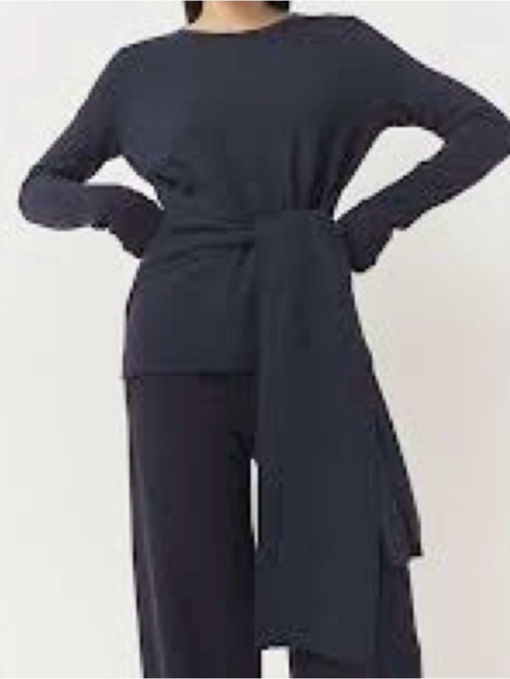 The White Company Tie Waist Lounge Sweater with Cashmere Wool Navy Blue NWT‎